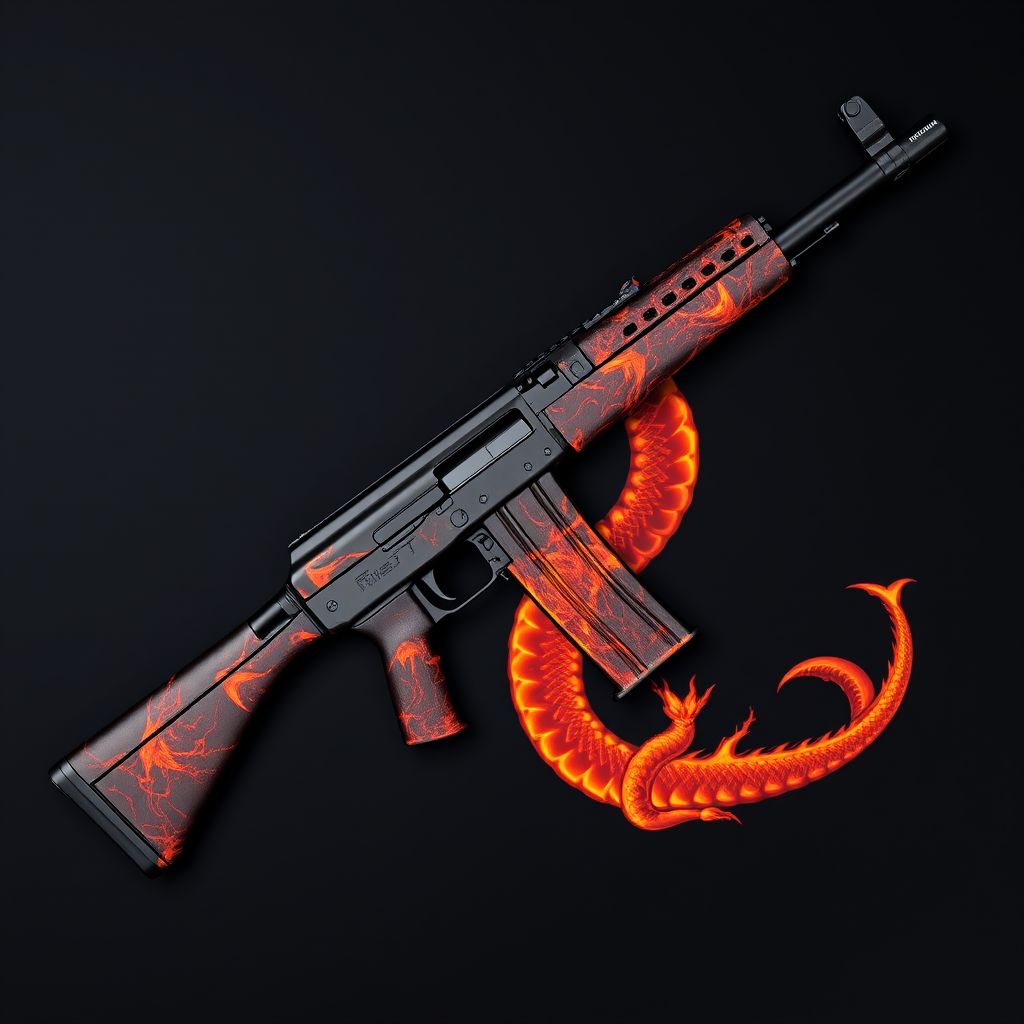 AK-47 Fire Serpent скин в состоянии Factory New с огненным драконом на черном фоне